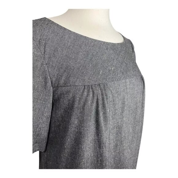 Trina Turk Shift Dress 10 Knit Wool Blend Gray Gold Pockets Ruffle Pleat USA - Picture 5 of 9